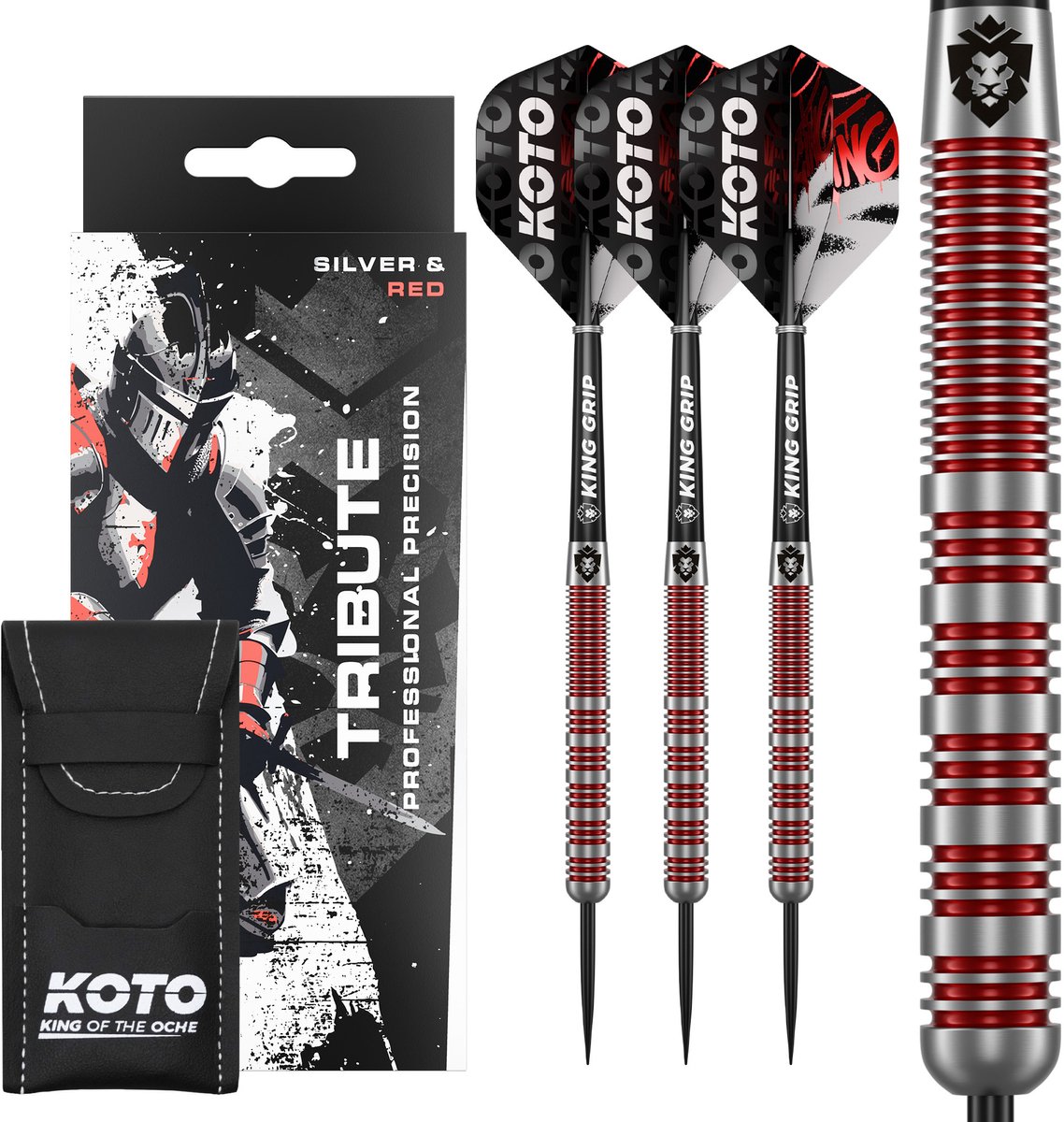KOTO Tribute Silver & Red Tungsten Look - Dartpijlen 14 Gram