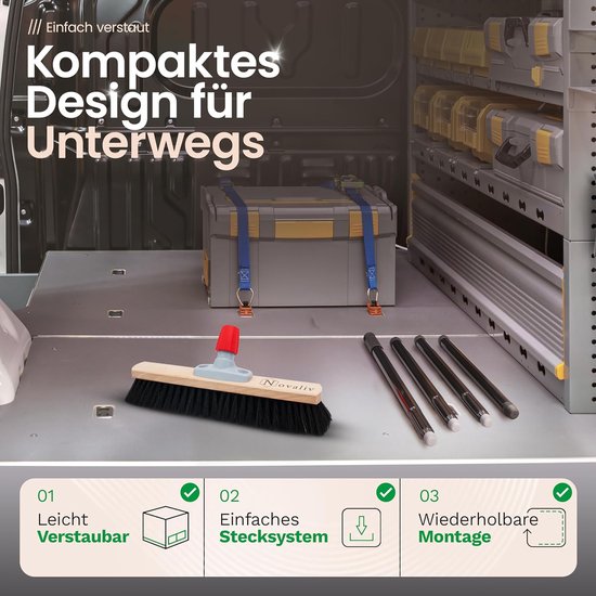 Novaliv halbezem 50 cm met steel borstelharen paardenhaar bezem inclusief veegset verzinkt met rubberen lip bestaande uit stoffer en blik handveger fijn Ideaal als werkplaatsbezem Industriële bezem met steel — afbeelding 4