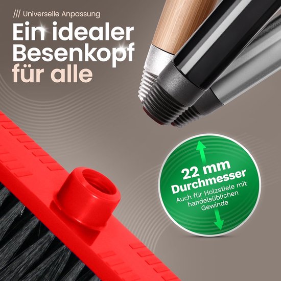 Novaliv kunststof kamerbezem 30 cm FIJNE SYNTHETISCHE HAREN veegbezem rood halbezem met steel insteeksteel stevige halbezem met draad geschikt voor 22mm bezemstelen spinnenwebbezem kamerbezem Magic Broom van Novaliv — afbeelding 4