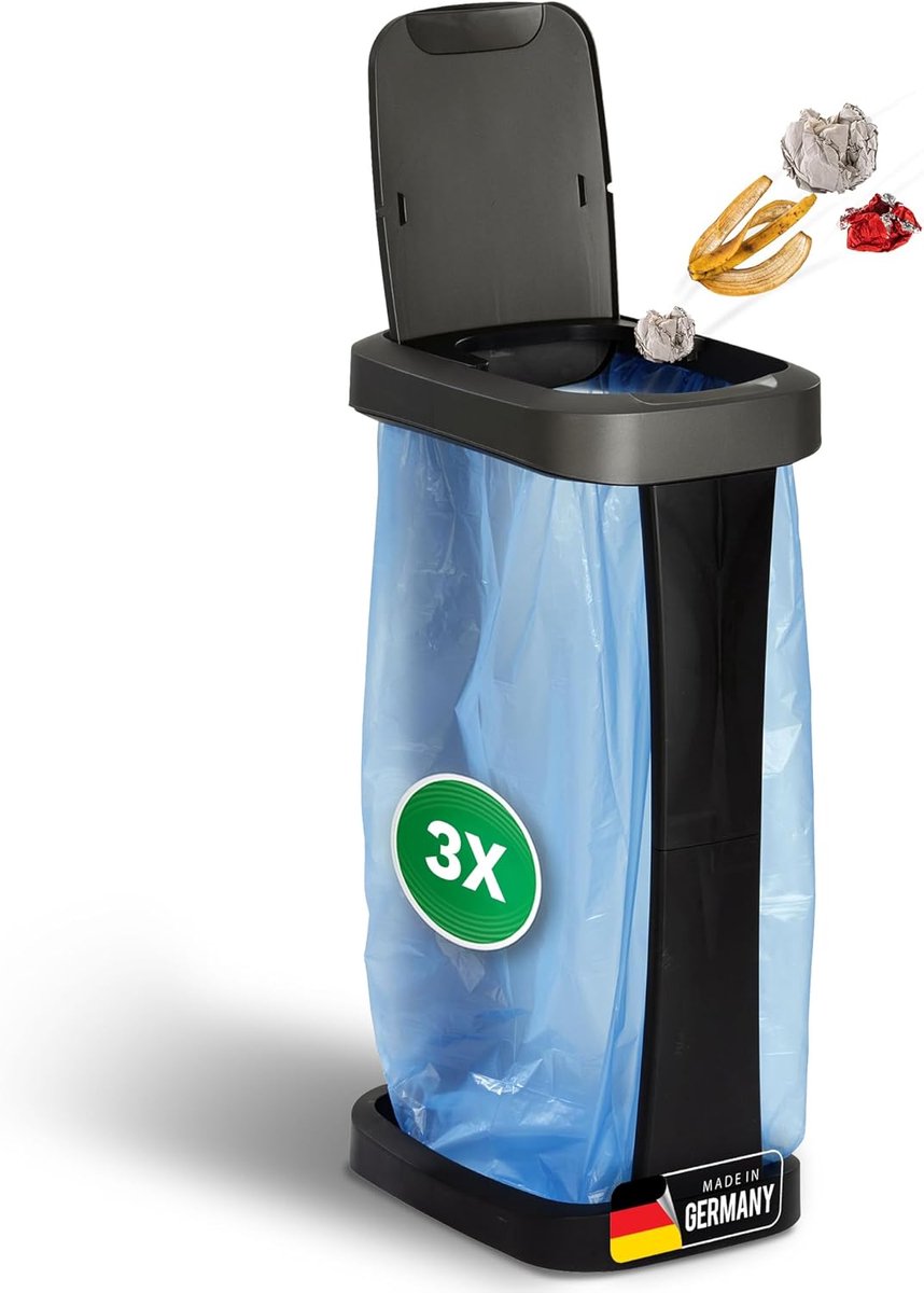 Novaliv 3-pack afvalzakhouders met deksels voor 70L-120L afvalzakken, extra robuuste en stevige houder geschikt voor buitengebruik, gele afvalzakhouder, gele afvalzakhouder, afvalbak