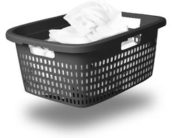 Novaliv wasmand met 3 handgrepen 25L antraciet, wasboxset wasemmer wascontainer voor badkamerwas vuile was, wasmanden vuile wascontainer wasmand verzamelbox