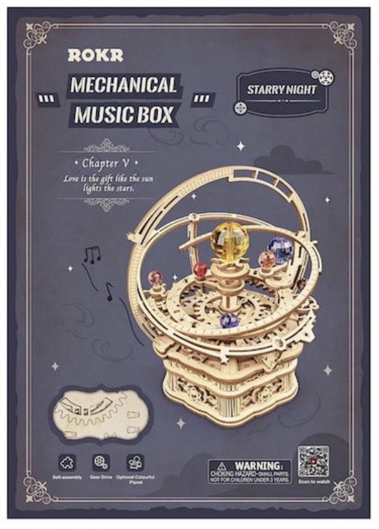Robotime ROKR AMK51 - Muziekdoos - DIY - Starry Night - Houten Modelbouw van Robotime — afbeelding 4