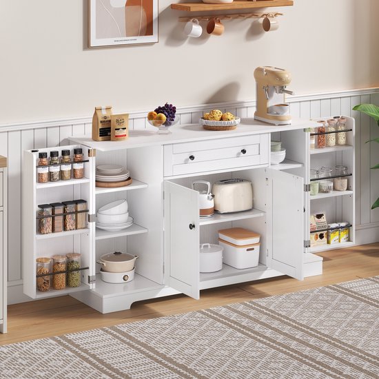 Buffetkast met 4 Deuren - Minimalistisch Dressoir met Metalen Poten