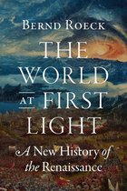Boek 'The World at First Light' met een schilderij van een grote stad aan het water, omringd door een veldslag en een dramatische lucht.