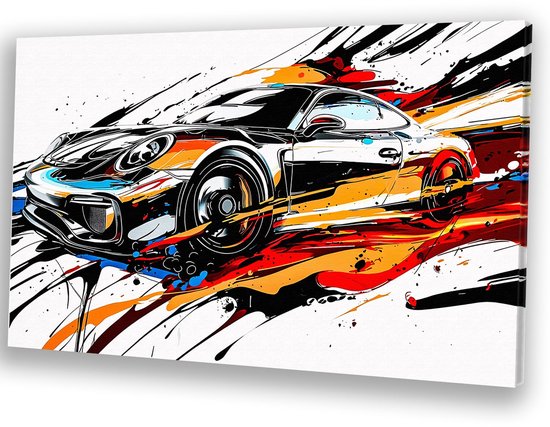 Dynamisch sportauto kleuren - Auto portret - Schilderij op canvas voertuigen - Street Art - Muurdecoratie kinderkamer - Kantoor accessoires - canvas 60x40 cm
