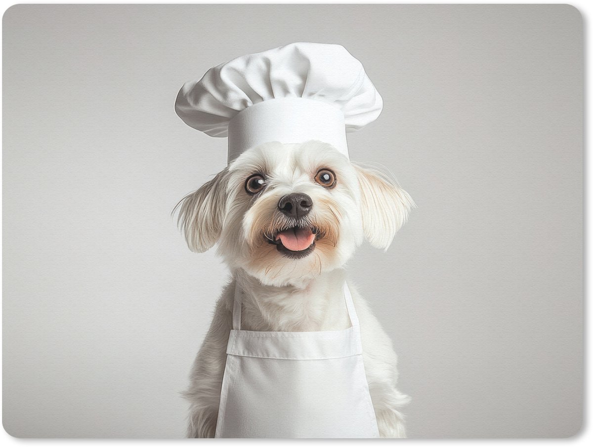 Muismat 23x19 cm - Mousepad Hond - Wit - Kok - Muismatten