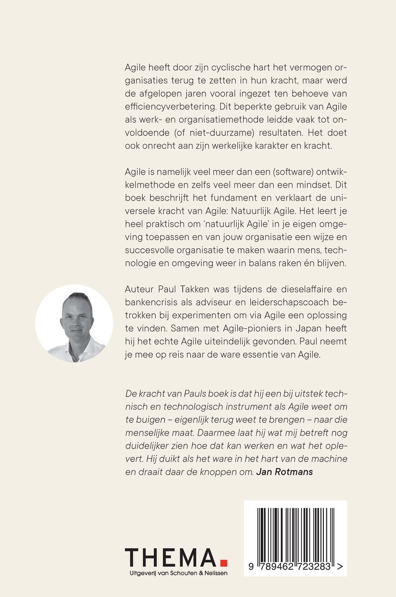 Achterkant boek met tekst en een foto van Paul Takken. ISBN nummer.