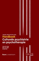 Handboek Culturele psychiatrie en psychotherapie, tweede herziene druk, met rode achtergrond en witte verticale lijnen.