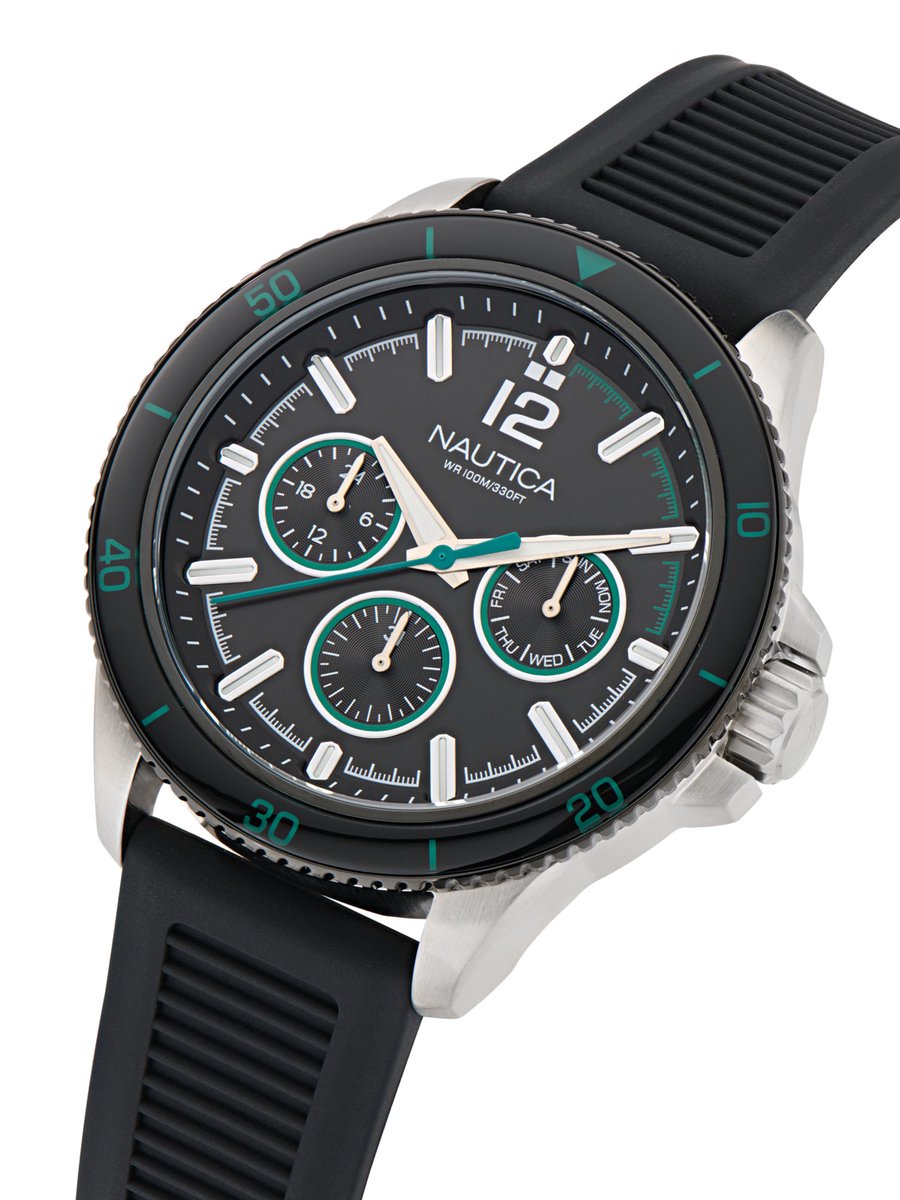Nautica Nct Windrose Chronograph Watch Zilveren Toon Case: 100% Roestvrij Staal | Armband: 100% Bio-Based Pu 46 mm NAPWRS403