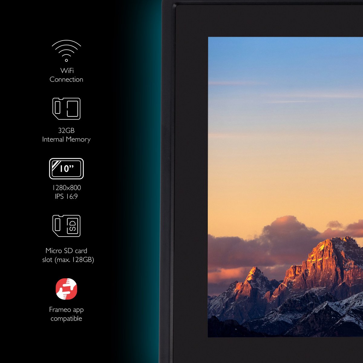 Tiqvi - Digitale Fotolijst 10 Inch IPS Scherm - WiFi & - afbeelding 2