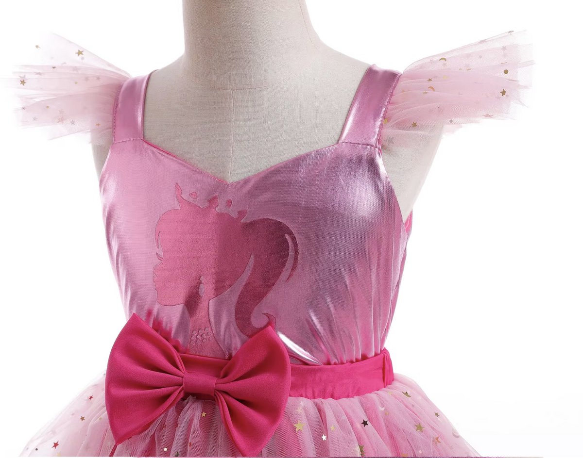 Joya Kids® Luxe Verkleedpop Prinsessenjurk voor kinderen | Verkleedjurk Meisje hard Roze Tule Rok | Halloween kostuum | Metallic Roze met Strik | Carnaval kleding | Verkleed kostuum Jurk | — afbeelding 16
