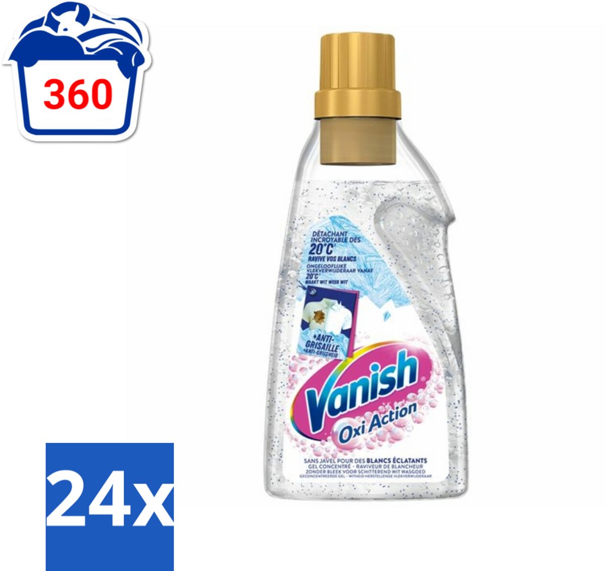 Vanish Oxi Action - Vlekkenverwijderaar Gel - Zonder Bleek - Witte Was - 15 Wasbeurten - Voordeelverpakking - 24 stuks