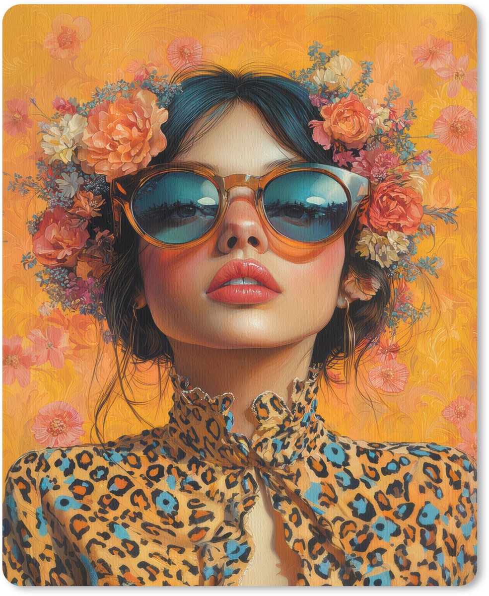 Muismat 19x23 cm - Mousepad Vrouw - Bloemen - Aesthetic - Oranje - Muismatten