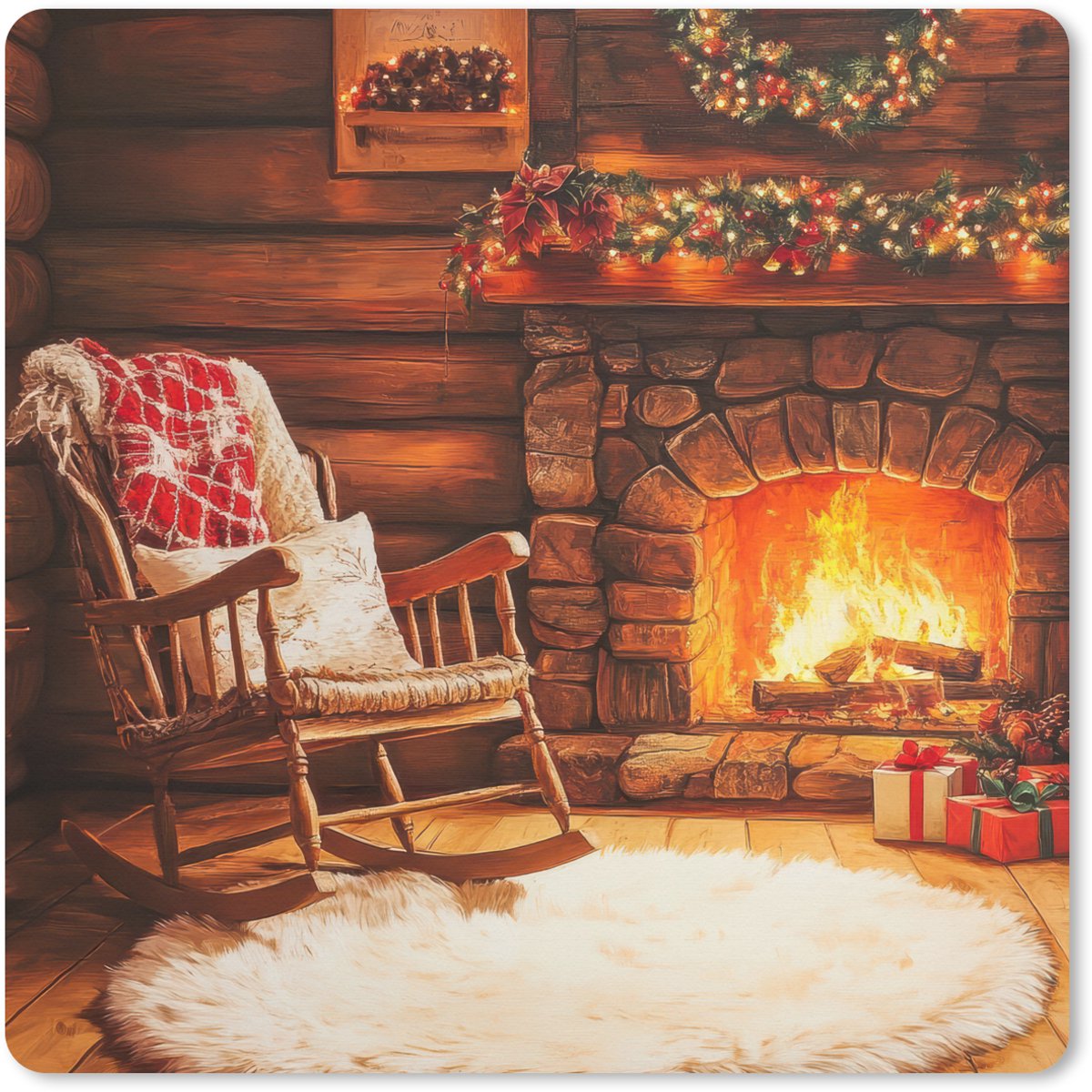 Muismat XXL 40x40 cm - Bureau onderlegger - Bureau mat Winter - Kerst - Huis - Openhaard - Bureaumat - Gaming mousepad xl - Bureaulegger groot - Computer deskmat