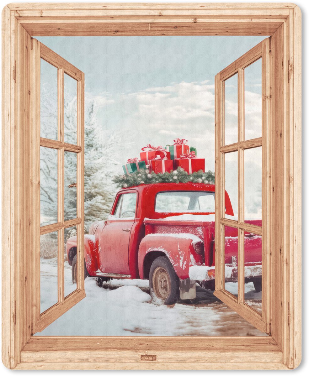 Muismat 19x23 cm - Mousepad Doorkijk - Auto - Kerst - Cadeaus - Winter - Landschap - Muismatten