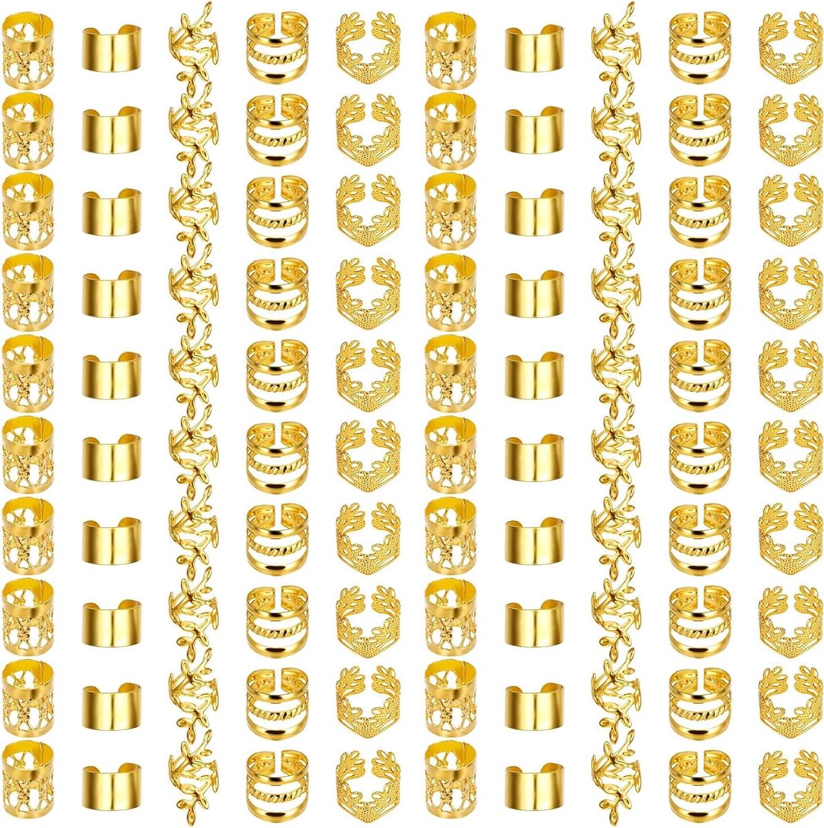 Gouden Haarsieraden - 100 stuks Lokken Haarmanchetten, Clips, Haarringen en meer - Verstelbare Haarbedels en Accessoires voor Vrouwen