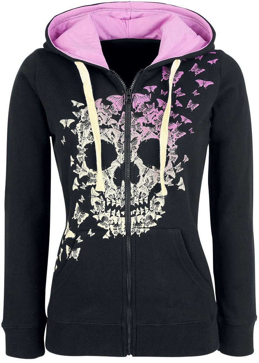 Full Volume Zwart-roze jas met capuchon en doodshoofdprint - Dames - 3XL