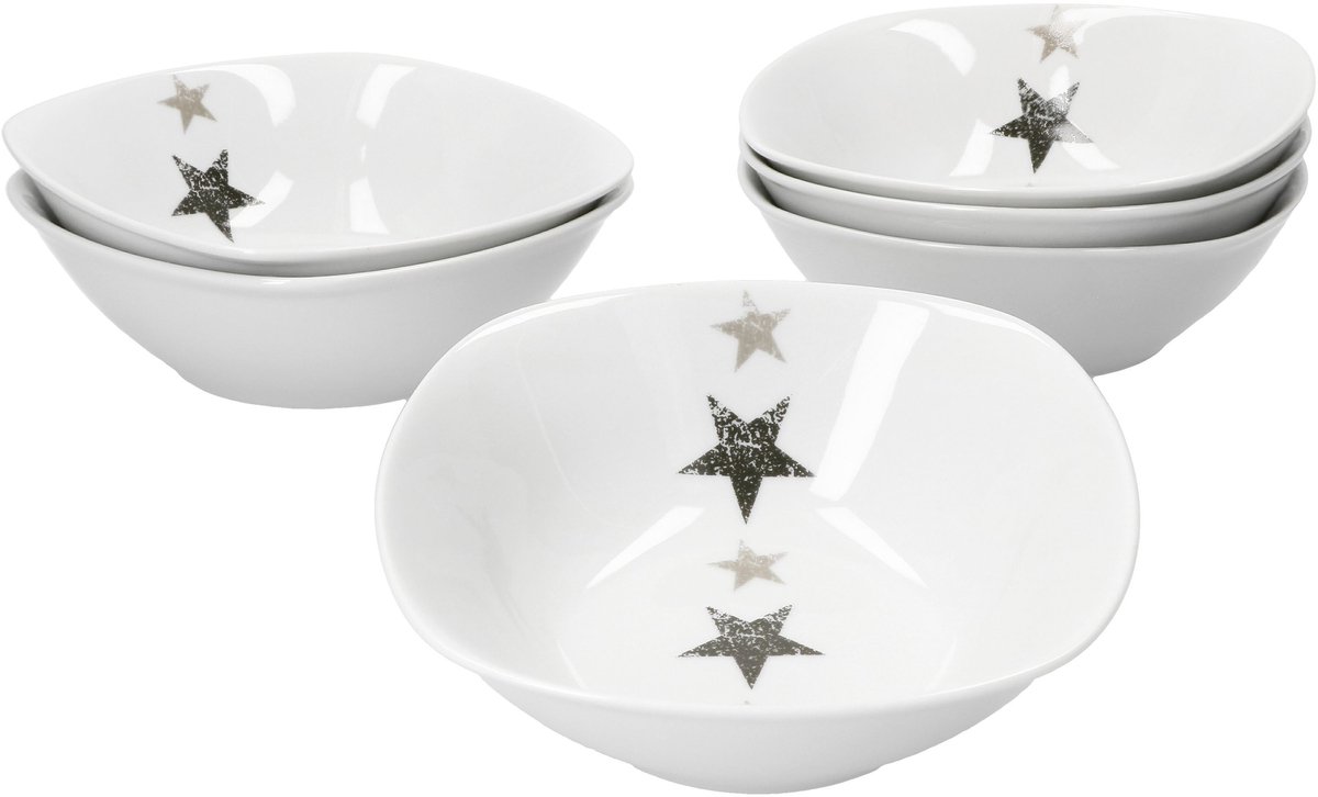 Set van 6 graansaladekommen Stars 14cm
