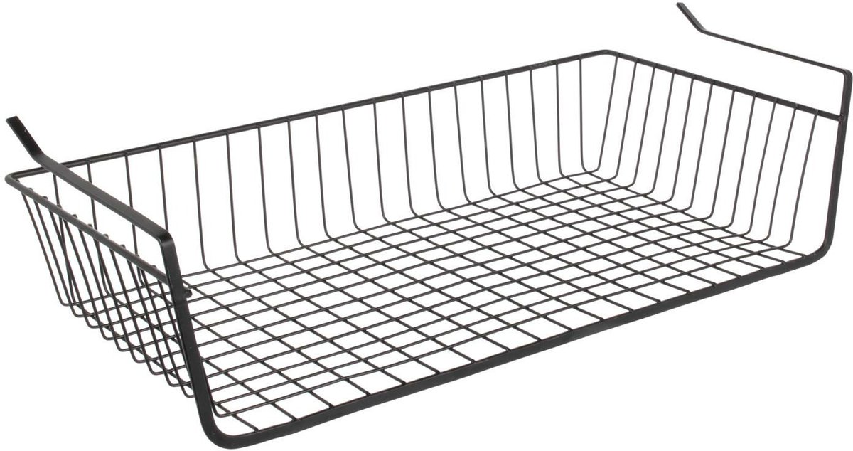 Home Deco Factory Hangmand voor in een kast - metaal - 56 x 26 x 14 cm - zwart - kastmandje - opbergers - kleding - hangend aan plank