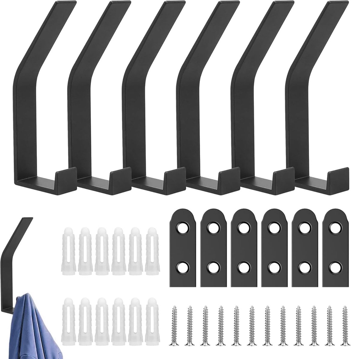 Ibenzoa® Muurbeugels voor Kapstokken - Zwart - Stalen Constructie - 6 Stuks - Voor Garderobe en Accessoires