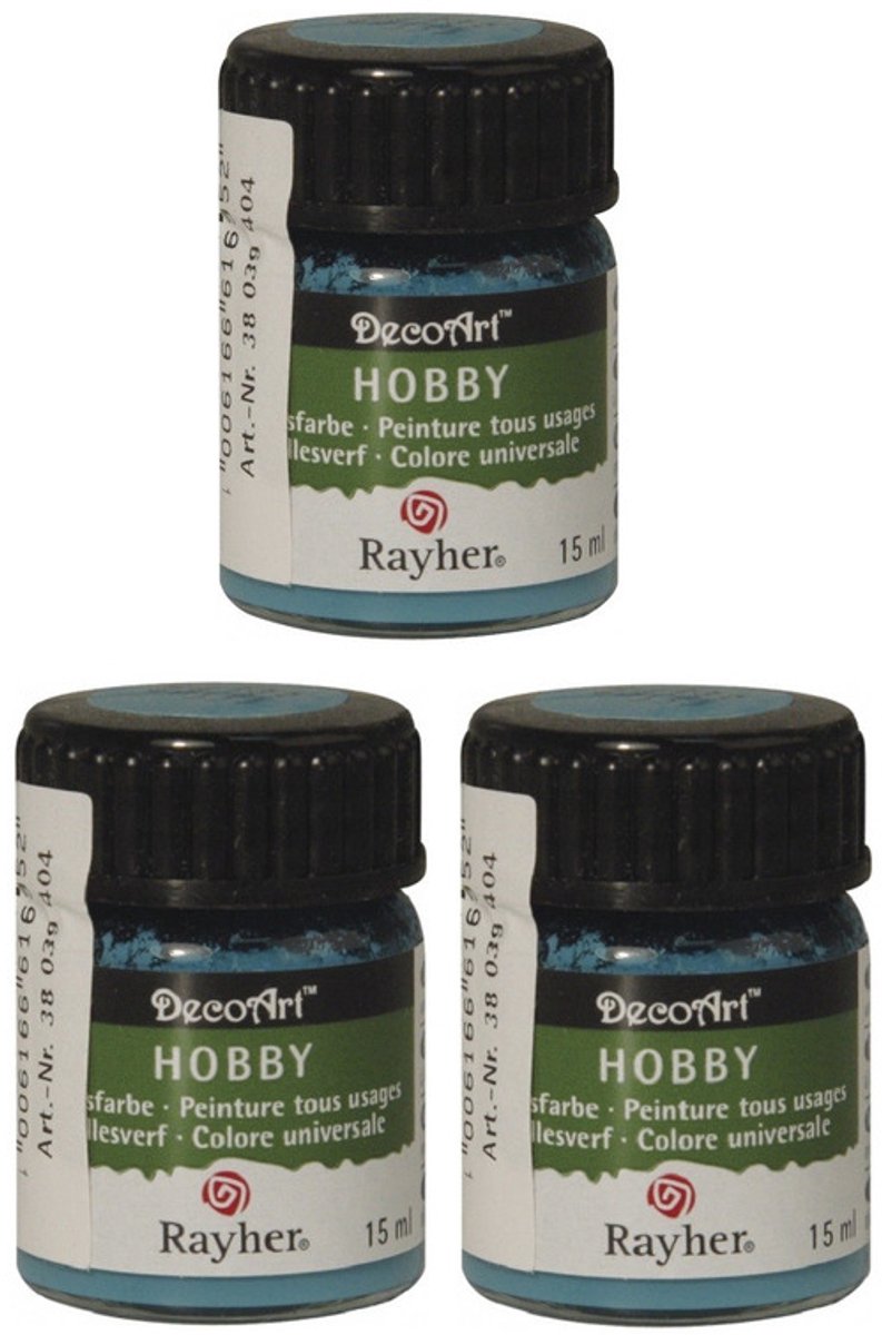 3x Turquoise blauwe acrylverf/allesverf potjes 15 ml hobby/knutselmateriaal - Allesverf - Waterverdunbaar - Geschikt voor bijna alle ondergronden - Hobby/schilder materiaal