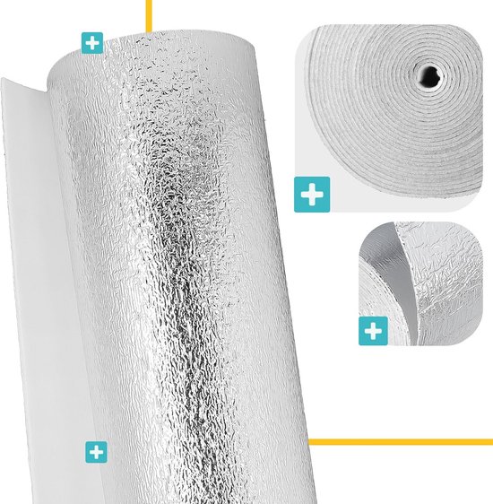 Radiator reflecterende folie - folierol voor algemeen gebruik - 5 m x 60 cm, 3,6 mm dikte - warmte-reflecterende radiator isolatiefolie Reflector bespaart energie en geld - vermindert warmteverlies