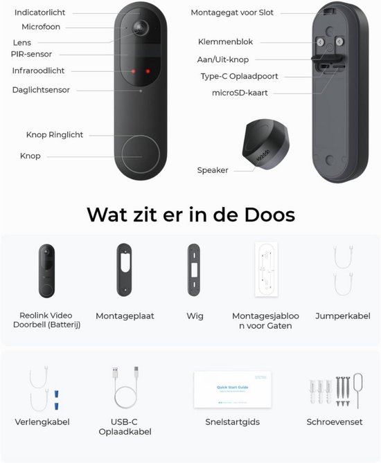 Video deurbel met camera - Deurbel met beeld - Slimme deurbel - Draadloze video deurbel - Beveiliging huis - Deurbel met app - WiFi deurbel - Nachtzicht - Tweeweg audio - Beveiligingscamera voordeur - Voor smartphone en tablet