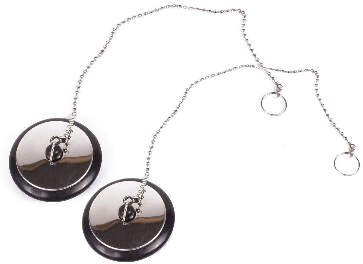 Benson Afvoerstop - 2x - 40 mm / 30 cm - gootsteen dop - gootsteenstopper - met RVS ketting