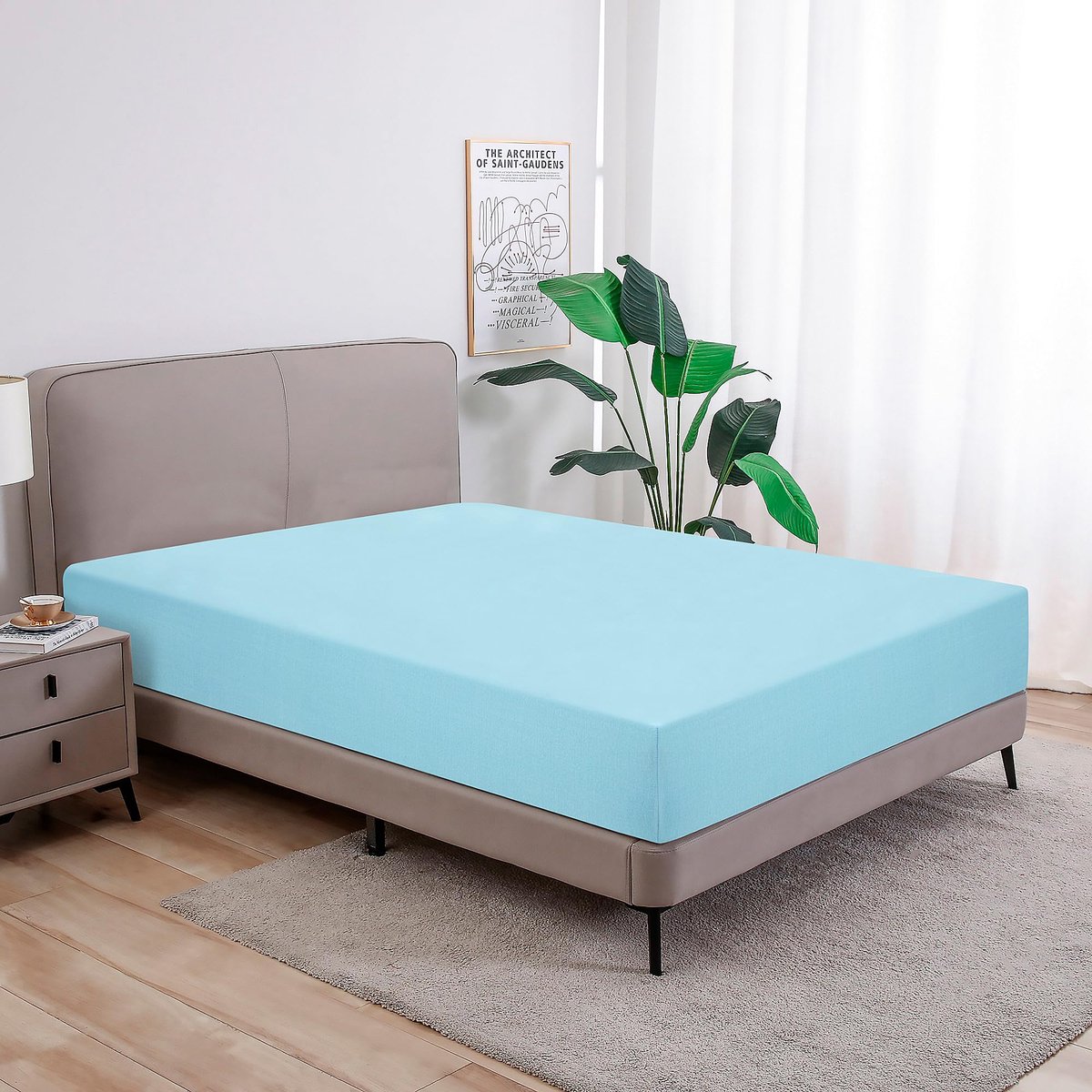 Unyqoos Hoogwaardig Katoenen Jersey Hoeslaken in Diverse Kleuren en Maten voor Optimaal Slaapcomfort lichtblauw