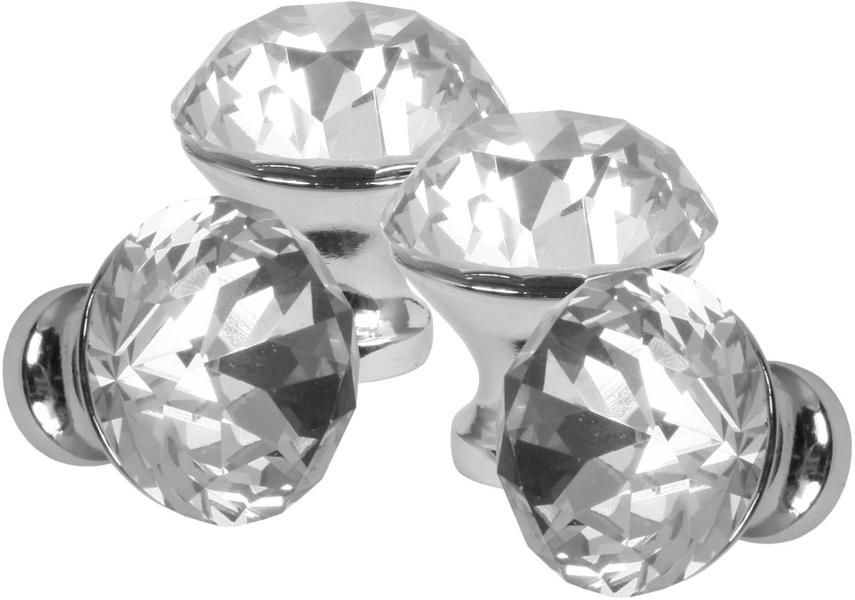 Domino® Meubelknop CRYSTAL A25mm M6 - WIT – 4 stuk - Hoge Kwaliteit Kastknop Deurknop - Deurknoppen voor kasten - Deurknopjes Meubelknoppen - Keukenkast Grepen - Ladeknop - Ladegreep - Kastgrepen