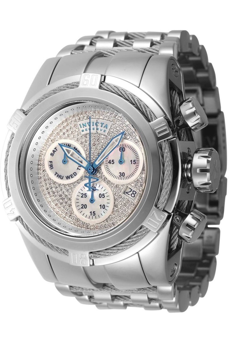 Invicta Reserve - Bolt Zeus 45917 Heren Horloge - Waterdicht - Analoog - Quartz Uurwerk - Roestvrij Staal met zilveren Wijzerplaat - 53mm - Met 244 diamanten