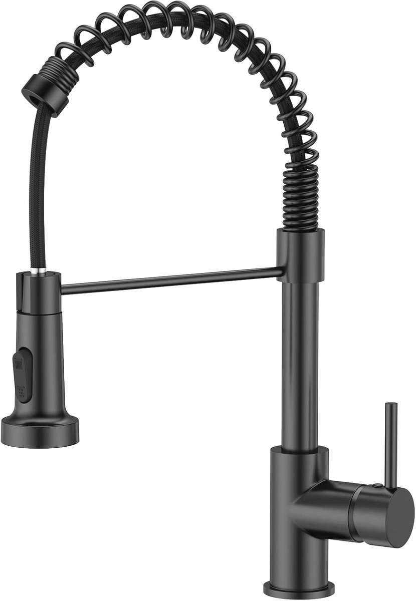 Zwarte Keukenkraan met Handdouche - Hogedruk Mengkraan met 360° Draaibaar Design en 2 Wate