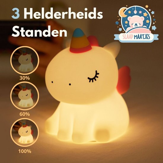 Nachtlampje kinderen Eenhoorn - Baby Nachtlampje - Met touch functie - Veilig voor kinderen - USB Oplaadbaar - Dimbaar - LED - Slaap Maatjes