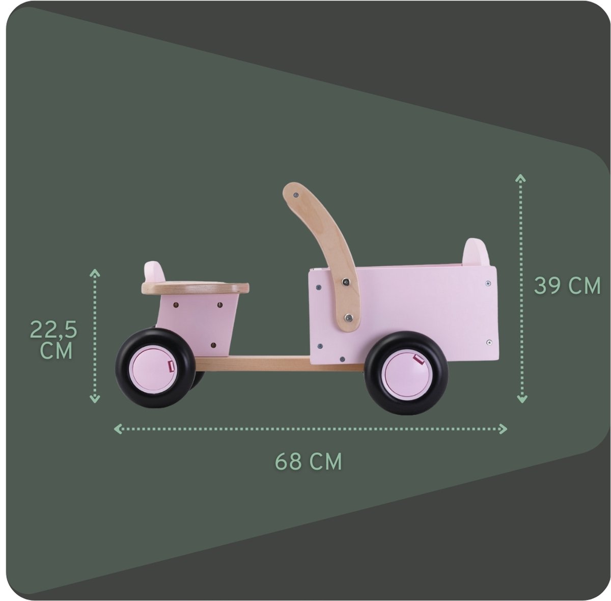 Bandits & Angels Bakfiets Loopfiets Hout Little Rider Retro Pink vanaf 1 jaar - Voor Meisjes - Ride-On Houten Bakfiets - Houten Loop Fiets Roze - Geluidsarme Wielen - Kraamcadeau — afbeelding 3