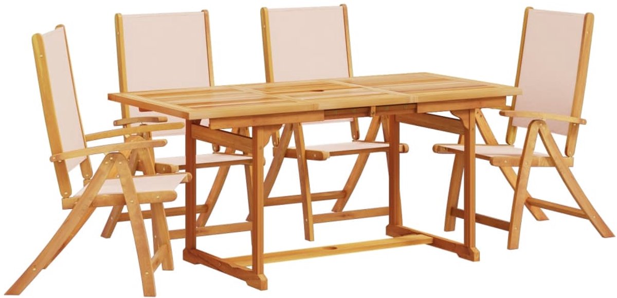 The Living Store 5-delige Tuinset massief acaciahout en textileen - Tuinmeubelset - Acacia Hout - Eetkamerset - Buitentafel - Tuinstoelen