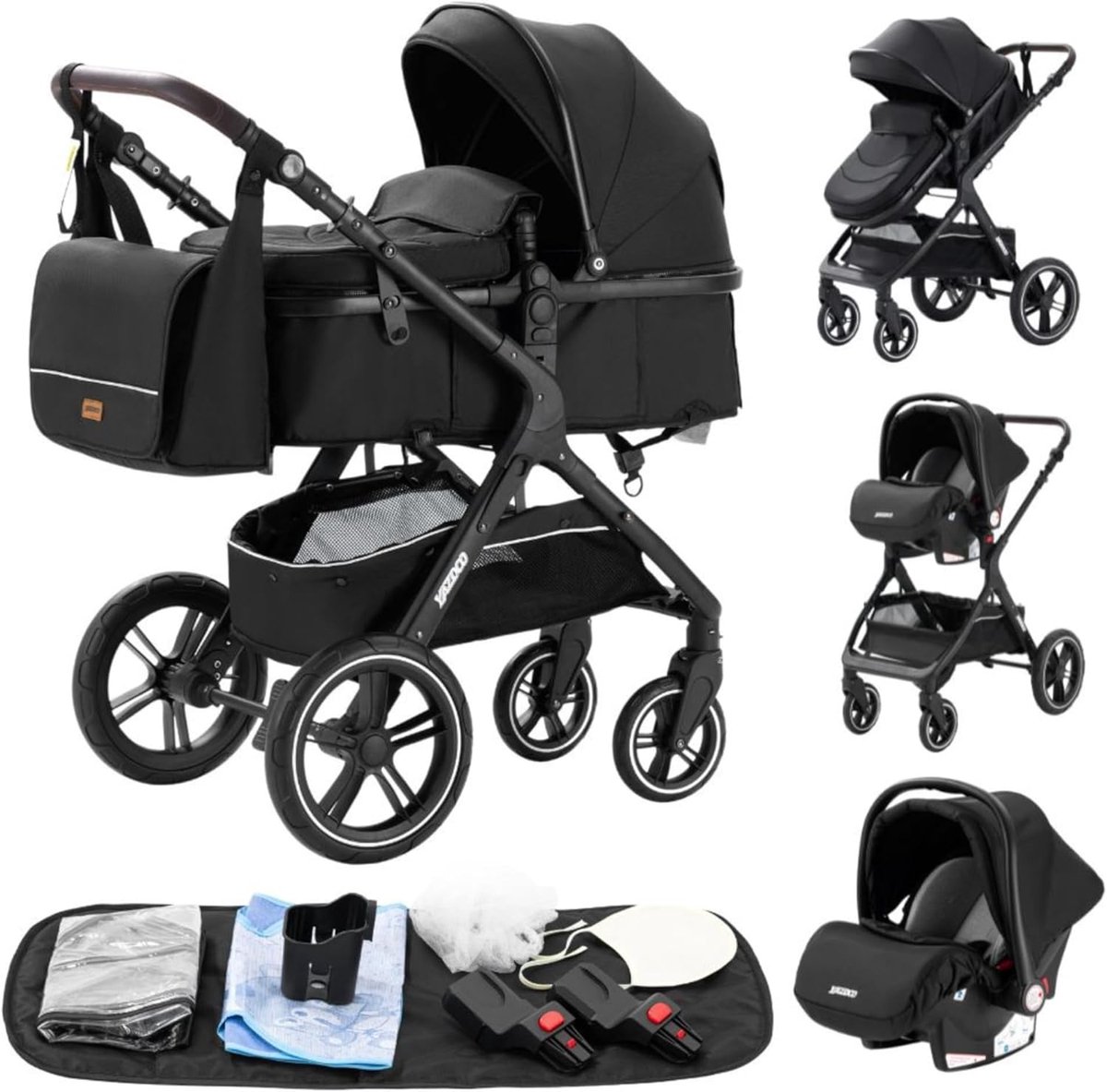 Image of 3-in-1 Kinderwagen voor Peuters - Opvouwbare Driewieler met Hoge Rugleuning
