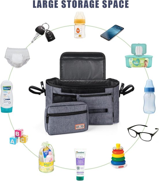 Buggy Organizer Kinderwagen Tas met Bekerhouders - Universele Pasvorm voor Alle Kinderwagens van Merkloos — afbeelding 4