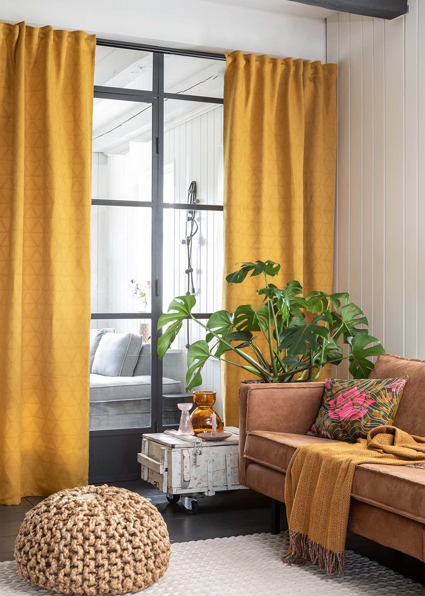 Ibenzoa Gezellige Gele Gordijnen met Verborgen Lussen en Ruitdesign voor Elk Interieur, 255 x 140 cm Geel-curry