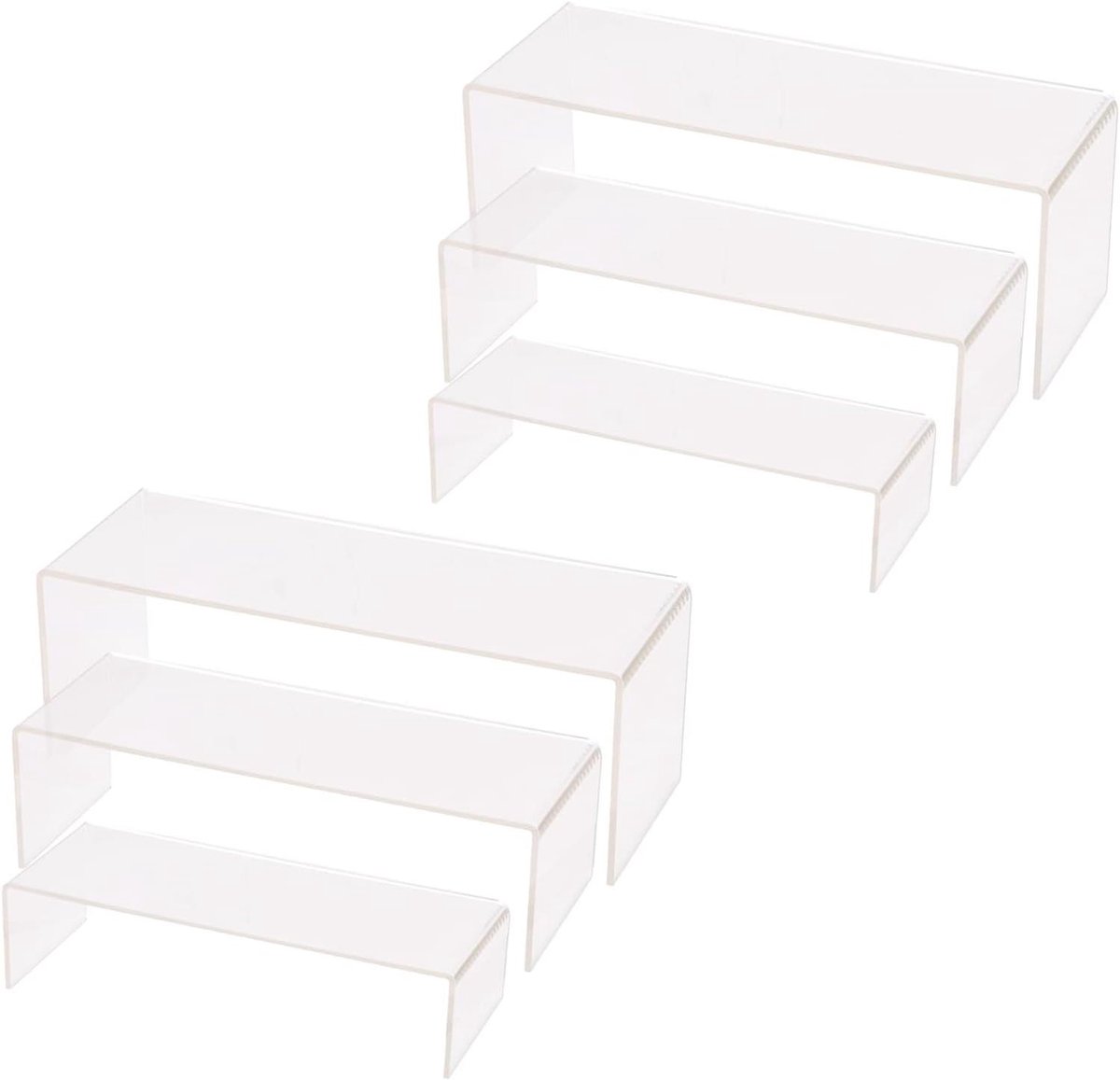 Trankielo - 6 stuks Acryl Displayverhogers - 3 Maten Transparante Displaystandaards voor Producten - Showcase Stands voor Collecties, Sieraden en Cosmetica