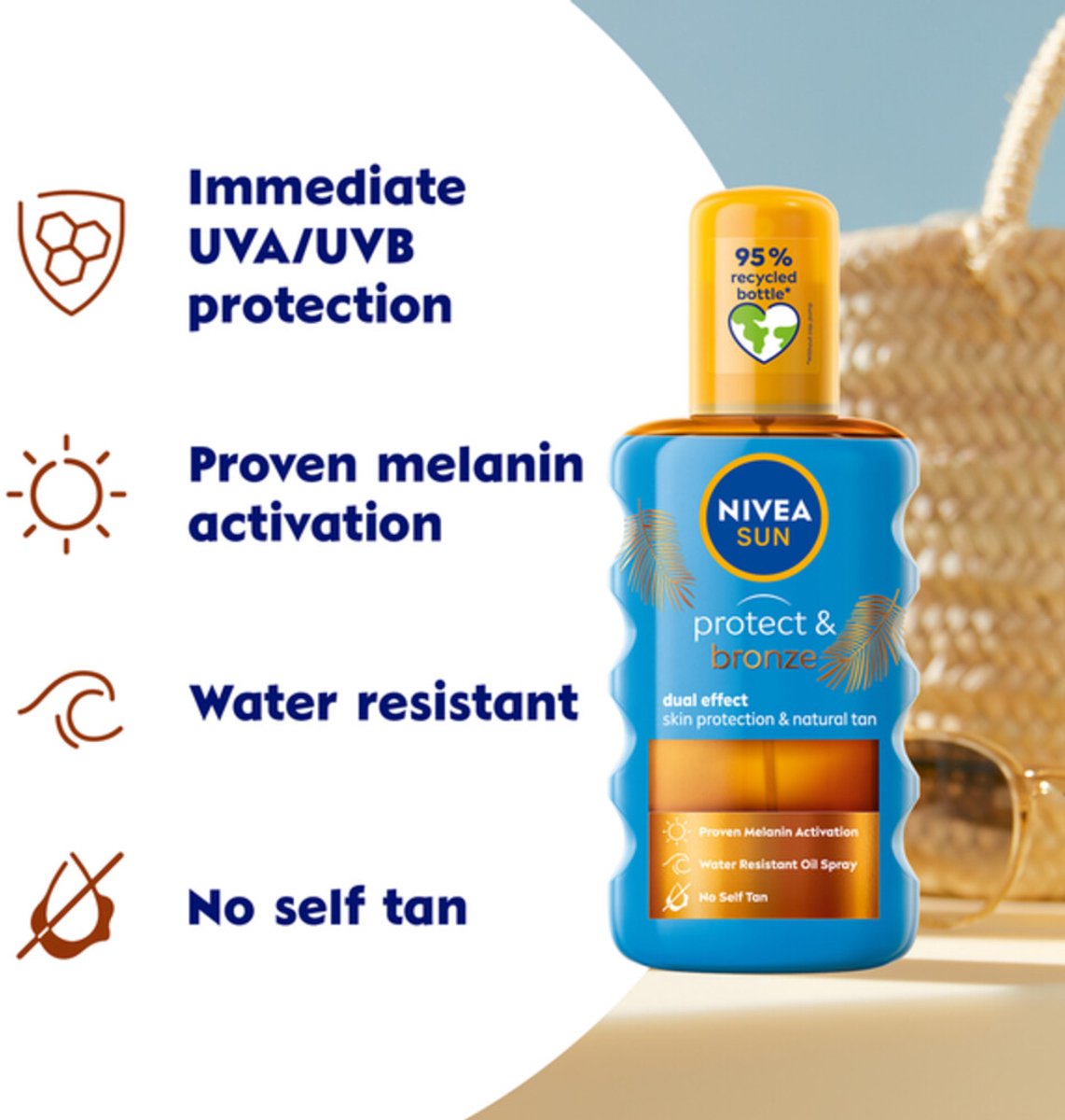 NIVEA Sun Protect & Bronze Olie Spray SPF 20 - 2 x 200 ml - Voordeelverpakking