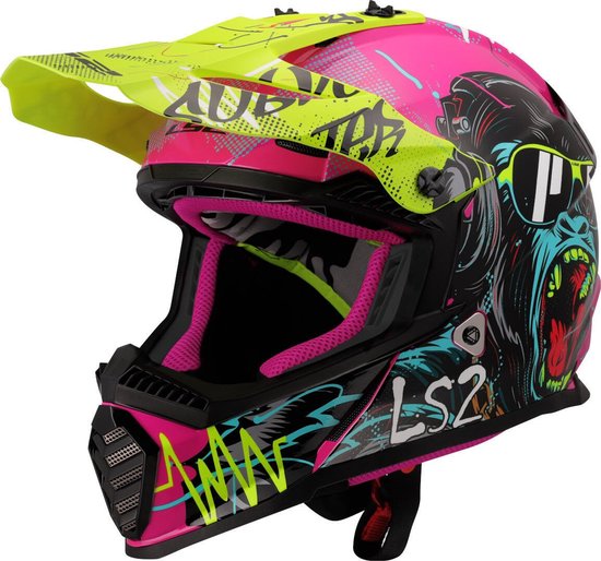 LS2 MX437 Fast II Mini Gorilla Paars 06 Kids Crosshelm - Maat L - Helm