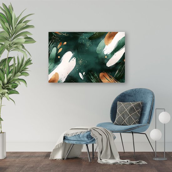 Abstracte groene en gouden kunst - Abstract schilderij op canvas - Wandkunst borstelslagen - Abstracte kunst - Landelijk schilderij - Muur kunst - canvas 120x80 cm