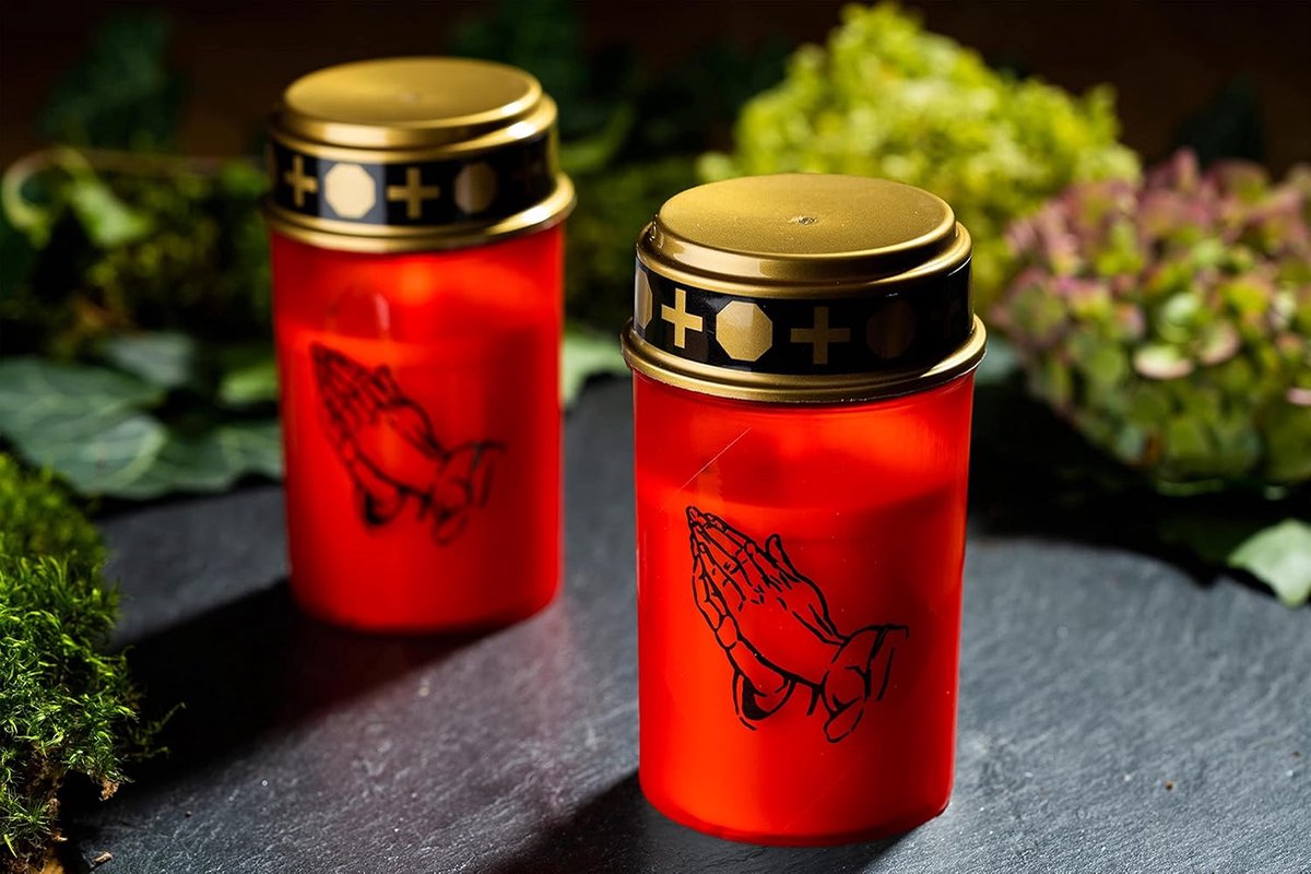 Graflichten rood 2x langdurige graflicht LED kaarsen flikkerende vlam LED grafkaars met batterij begraafplaatskaars herdenkingskaars graflantaarn eeuwig licht rouwkaars
