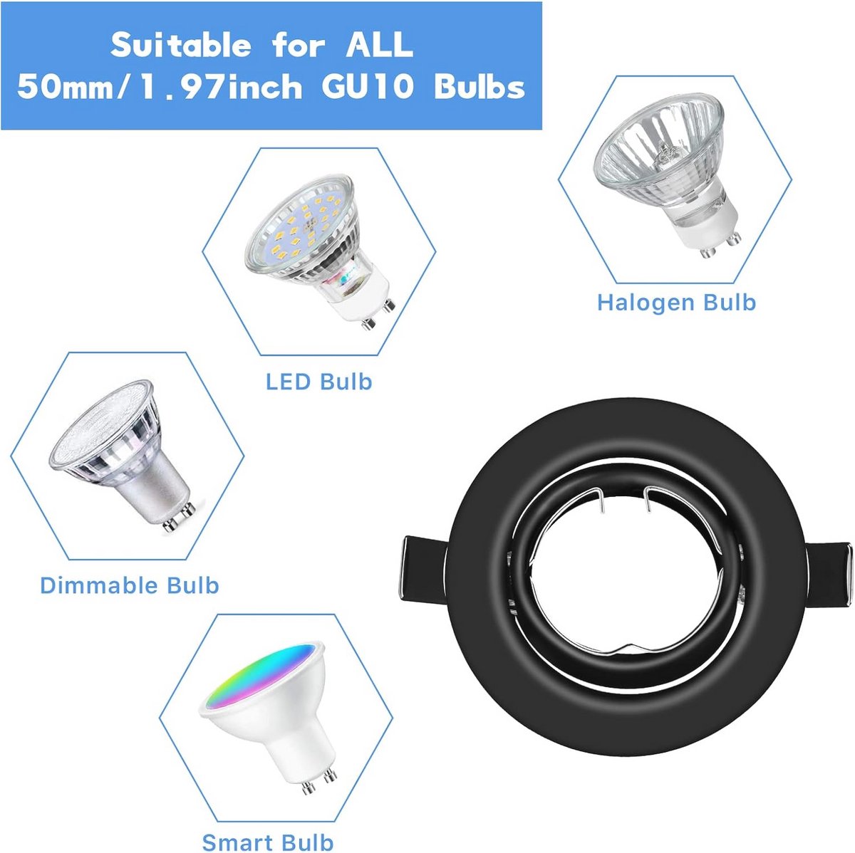 20x Inbouwspots Set - Ronde Mat Zwarte Inbouwframes incl. GU10 Fittingen voor LED en Halogeen Lampen