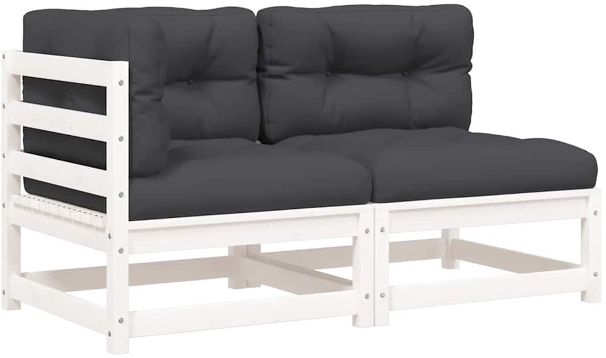 vidaXL - Tuinbank - 2-zits - met - kussens - massief - grenenhout - wit