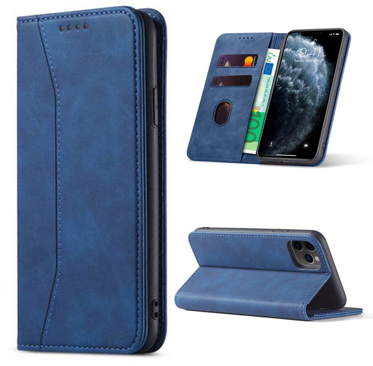 Hoesje geschikt voor iPhone 16e - Bookcase - Pasjeshouder - Portemonnee - Kunstleer - Blauw