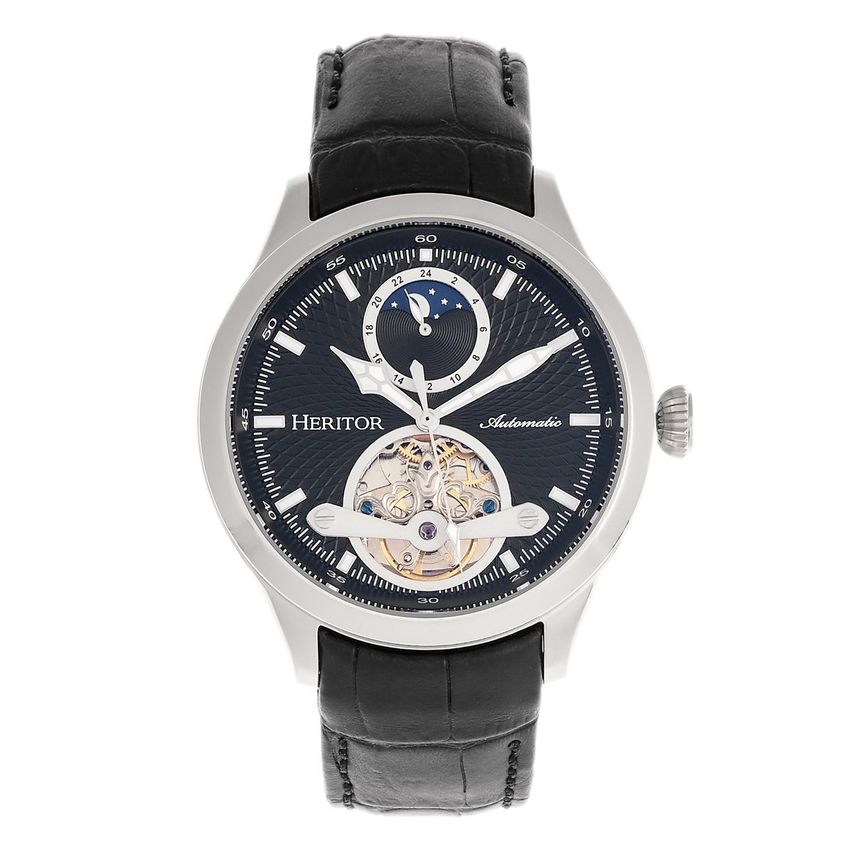 Heritor Automatic Gregory Semi-Skelet Horloge met Leren Band - Zwart