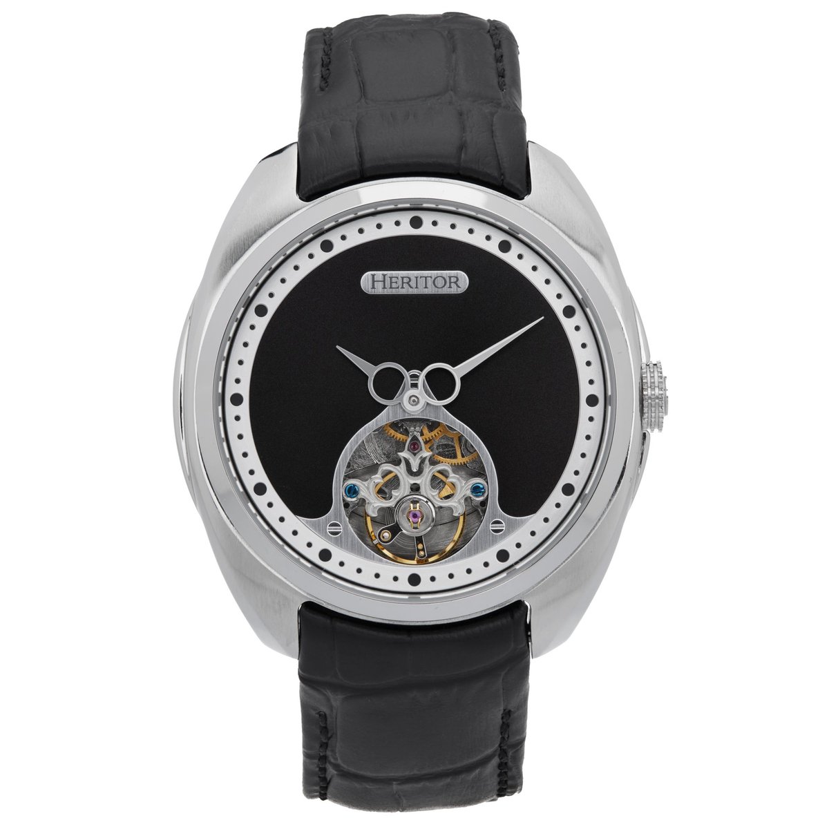 Heritor Automatisch Romeins Semi-Skelet Horloge met Leren Band - Zilver-Zwart