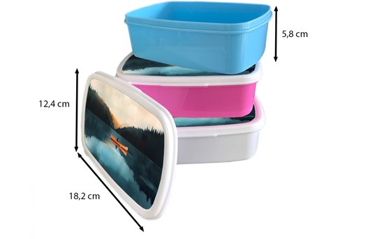 Boîte à pain Wit - Lunchbox Bossen - Lac - Canoë - Oranje - Boîte à pain 18x12x6 cm - Boîte à lunch pain - Boîtes à pain pour enfants et adultes