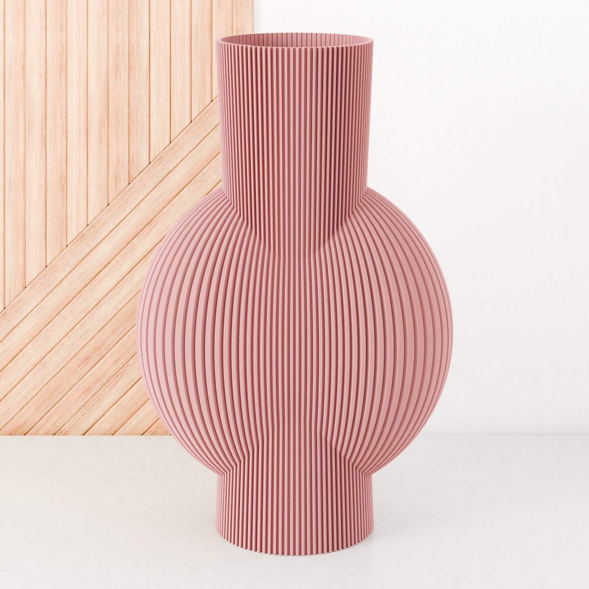 Fleuriek Vaas - Roze - H30cm - Smalle gestreepte vaas - Vaas voor vensterbank - Moderne decoratie van bio plastic - Vensterbank decoratie